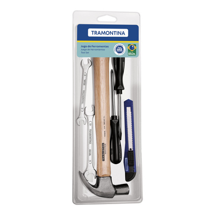 Kit de Ferramentas Tramontina com Martelo Chaves Fixas Estilete e Chaves de Fenda 6 Peças
