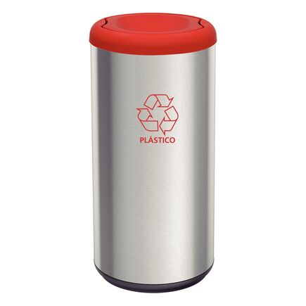 Lixeira Inox Tramontina Piemonte com Acabamento Acetinado e Tampa Basculante Vermelha em Polipropileno 40 L