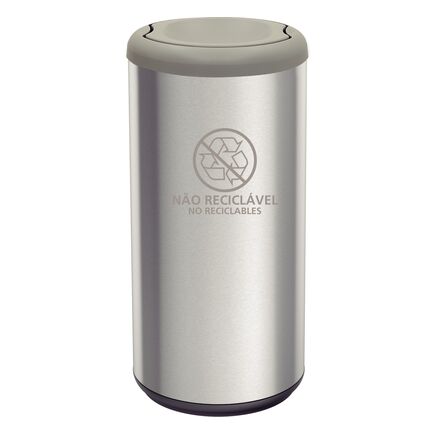 Lixeira Inox Tramontina Piemonte com Acabamento Acetinado e Tampa Basculante Cinza em Polipropileno 40 L